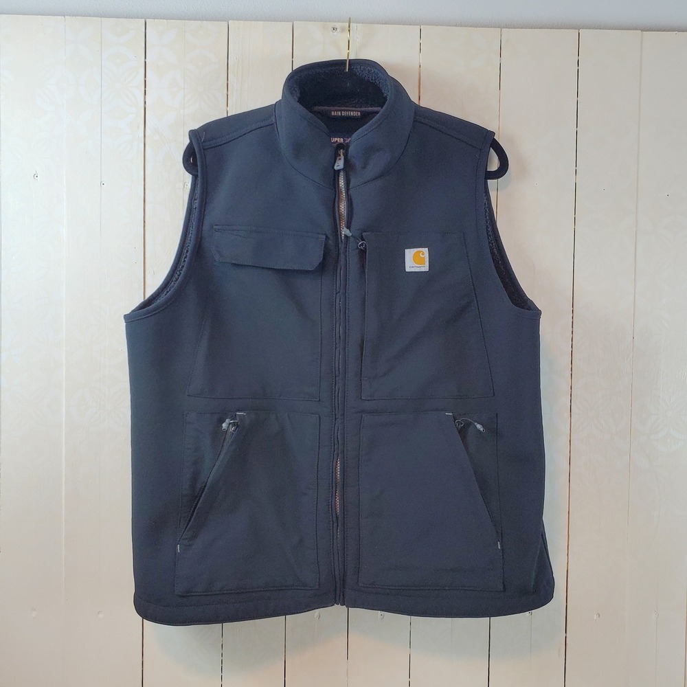 Carhartt Super Dux Rain Defender Vest Mens L Black Fleece Lined Workwear